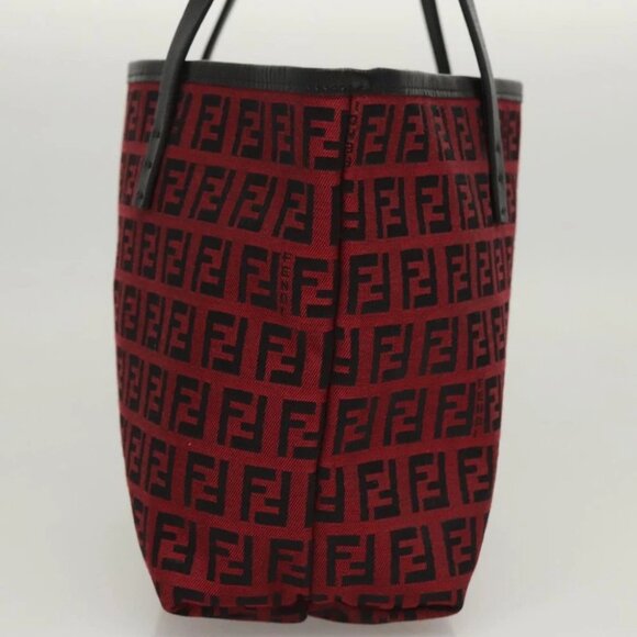 FENDI Zucchino Canvas Hand Bag Red Silver - Picture 4 of 15